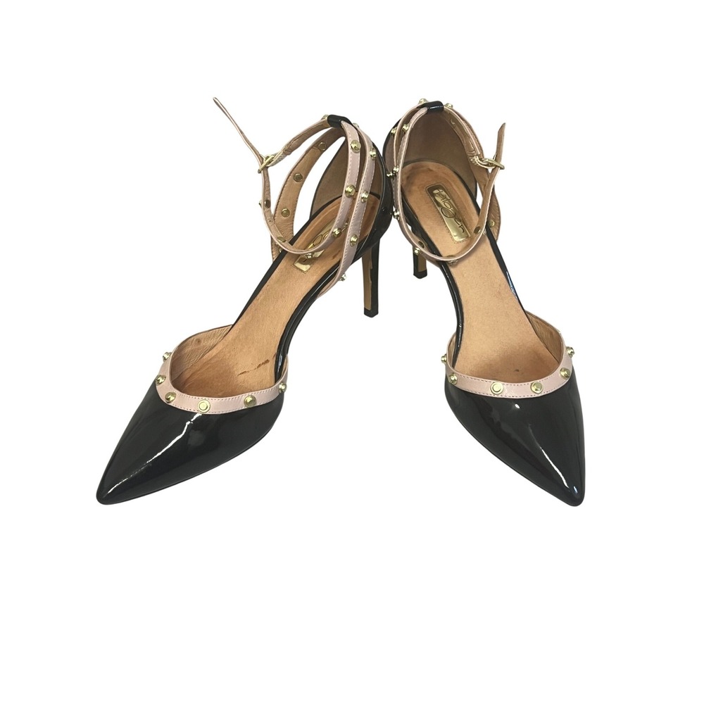 Halogen Pumps Womens Black‎ Edgy Studded Ankle Strap Pointed Toe Heels Sz 9.5